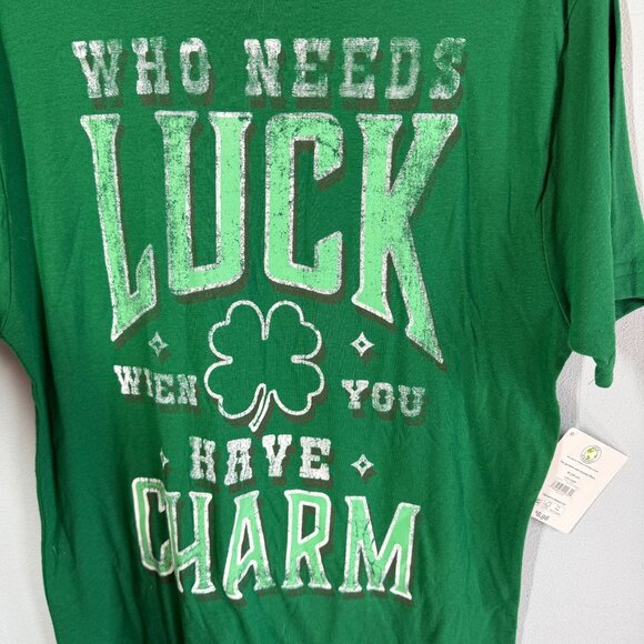 NWT Mens St. Patrick's Day Lucky Charm Graphic Tee Medium Green Short Sleeve - Picture 5 of 9